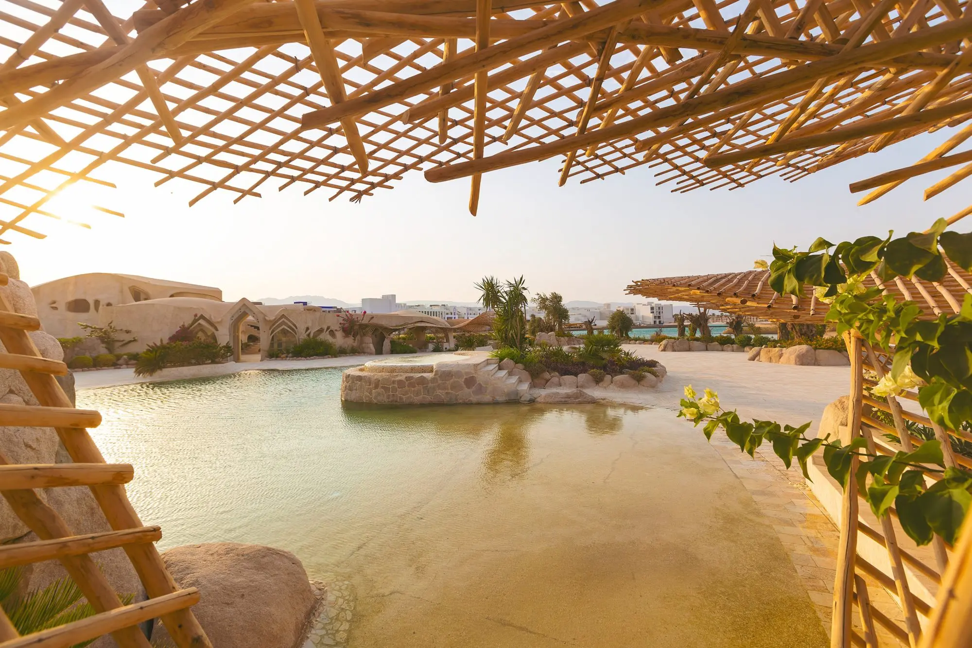 Outdoor image of lagoon at Ayla Oasis.