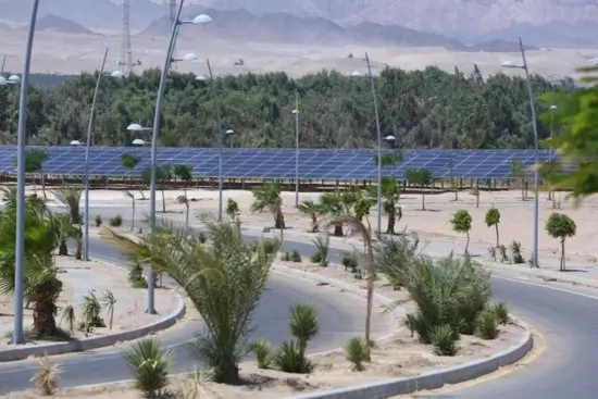 Aerial view of Ayla's solar-panel roads.