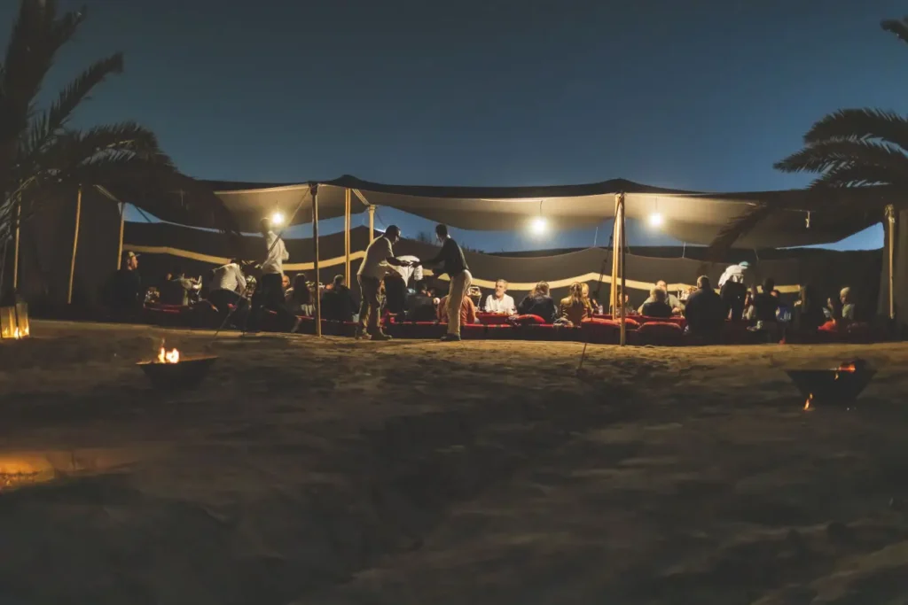 Night-time bedouin style tents at Ayla Aqaba.